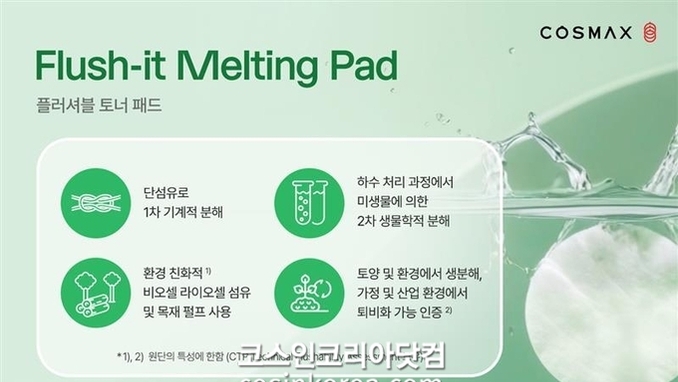 코스맥스, 2단계 생분해 ‘플러셔블 토너 패드’ 개발